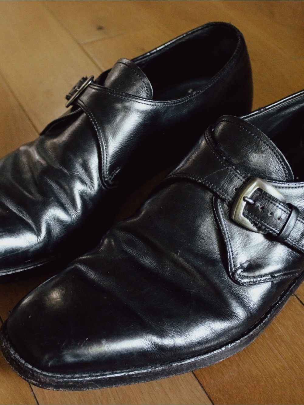 Vintage Wright Black Leather Monkstraps